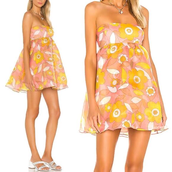 SELKIE Size Large NWT Cupcake Dress Woodstock Print Retro Floral Strapless Mini - Picture 2 of 11